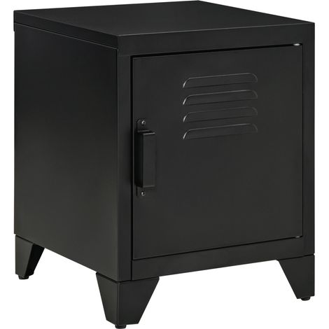 Table de chevet avec étagère réglable et porte, métal, noir, 50 x 40 x 47,5 cm, pour chambre à coucher