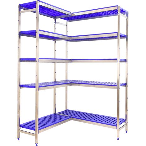 Simonrack Simoninox Eckregal aus Edelstahl und Blau