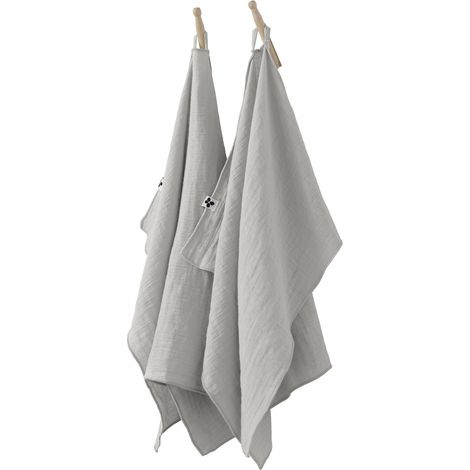 Lot de 2 essuie-mains Gaze de coton 50x70 cm GAIA Gris Nuage