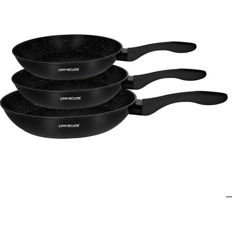 Set de 3 Poêles 20 / 24 / 28cm avec Revêtement Minéral Antiadhésif Signature Noir (1/5)