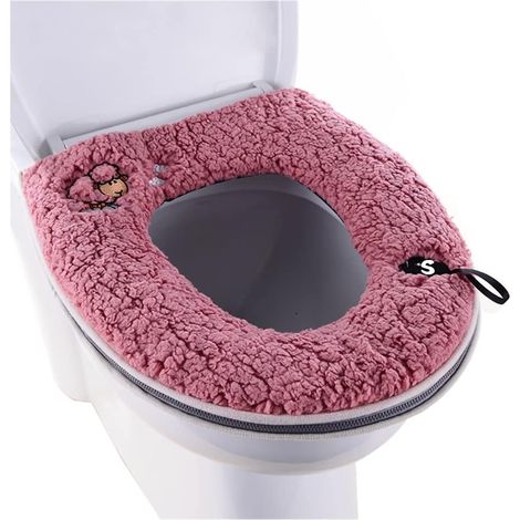1 Housse De Siège Toilette Fermeture Éclair Poignée Polyester Sherpa Imperméable Salle De Bain (1/5)