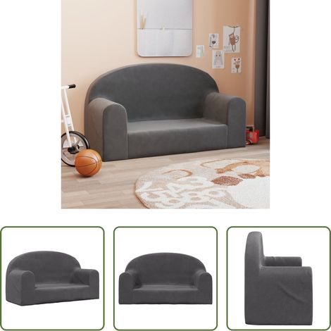 Kinderzimmer - Kindersofa 2-Sitzer Anthrazit Weich Plüsch (1/5)