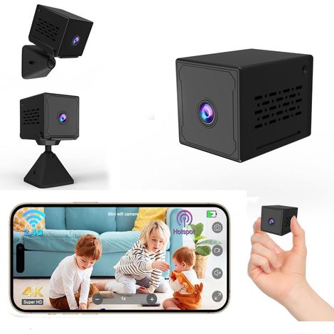 JSSEVN-Cámara espía, mini cámara espía inalámbrica 4K HD, mini cámara de vigilancia WiFi/sin WiFi, visión nocturna y detección de movimiento, batería de 2000 mAh.