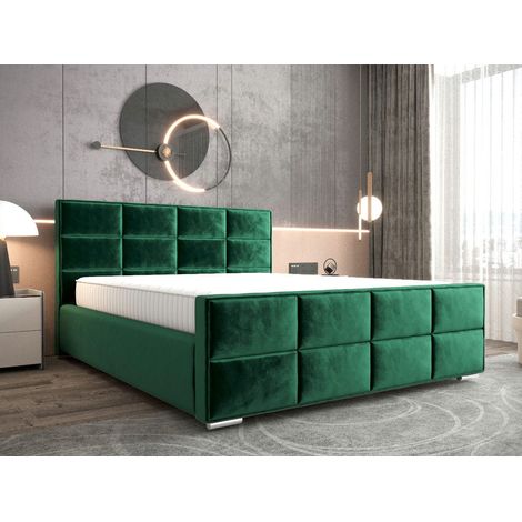 Lit Double Moderne Vert Bouteille - 200x200 Cm - Coffre De Rangement - Lit Capitonné - Matelas À Ressorts Bonnell (1/4)