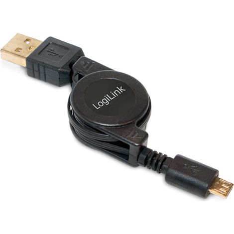 Einziehbares USB-Kabel 0,75 m Micro-USB LogiLink USB-A Ladekabel Schwarz (1/2)