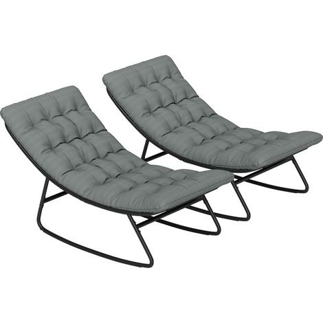 Set aus 2 Gartenschaukelstühlen mit gepolsterten Kissen, atmungsaktivem Canvas-Sitz und Stahlrahmen, grau