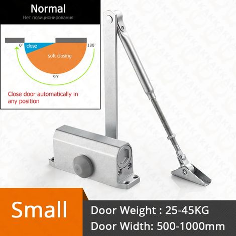 (Silver S) Ferme-porte automatique, amortisseur hydraulique à double ressort, vitesse réglable, fonctionnement silencieux. (1/4)
