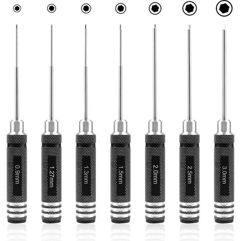 7 pièces Tournevis hexagonal-kit d'outils de tournevis RC (0,9 mm 1,27 mm 1,3 mm 1,5 mm 2,0 mm 2,5 mm 3,0 mm) pour hélicoptère modèle RC (1/5)