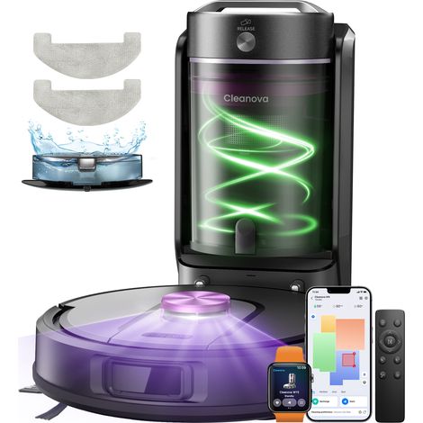 VACTIDY Cleanova W15 – Saugroboter W15 3-in-1 Nass Trocken Saugroboter mit Absaugstation – 10000 Pa – 4 Liter – 180 Min– LIDAR-Navigation – Steuerung per Alexa/App/Apple Watch