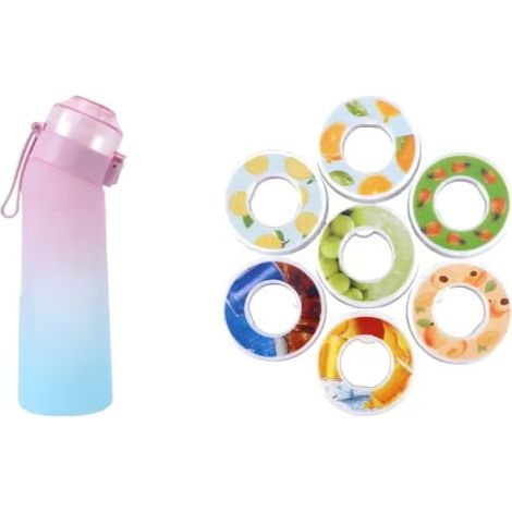 LYERCW - Gourde aromatisée avec 7 capsules parfumées Bottle Frosted Black 650 ml Air Starter Pack Water Cup pour le camping et le sport, rose dégradé (1/3)