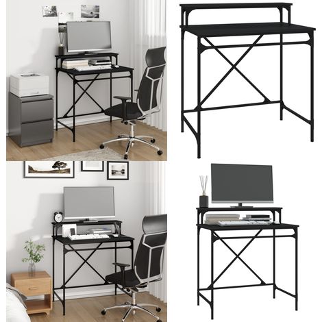 Bureau noir 80x50x90 cm bois d'ingénierie et fer - Bureau noir - Bois d'ingénierie (1/5)