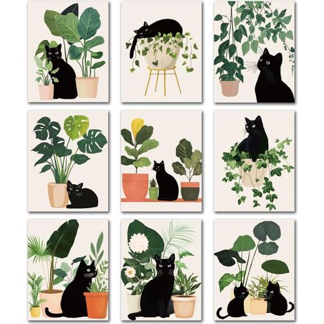 Lot de 9 toiles murales sans cadre avec feuilles de chat pour (1/5)