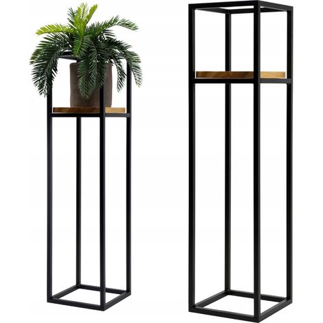 Supporto per fiori da terra in metallo stile loft, nero, moderno, in legno, Anet L 22x22x90 (1/5)