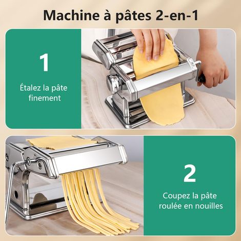 Macchina per pasta manuale, 7 impostazioni di spessore regolabili, macchina per pasta in acciaio inox con rullo e taglierina, macchina per pasta fresca a manovella per spaghetti, fettuccine, lasagne (1/4)