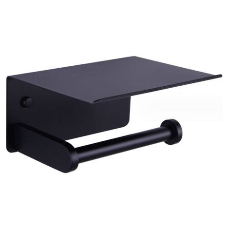 Toilettenpapierhalter, Wandmontierter Hygienepapierhalter mit Ablage, selbstklebend, Aluminium (Schwarz) (1/5)