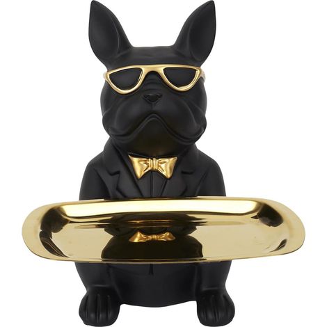 Vide-Poche Bulldog Noir et Or Plateau Servi (1/5)