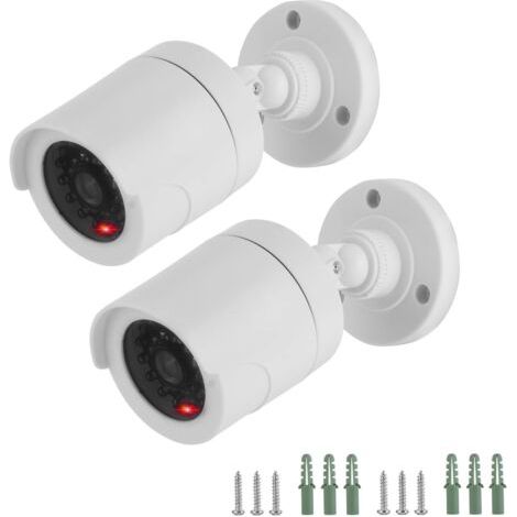 QORVA-Lot de 2 caméras factices de vidéosurveillance réalistes avec capteur de lumière rouge clignotante, étanches pour intérieur et extérieur