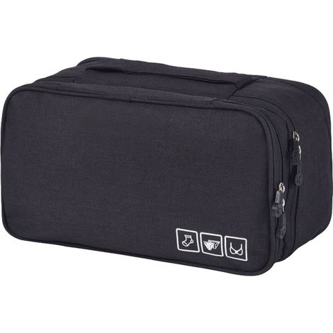 Organisateur Sous-Vêtements Voyage - Grand Volume - Compartiments Multiples - Fermeture Éclair - Noir - 1 Pièce (1/5)
