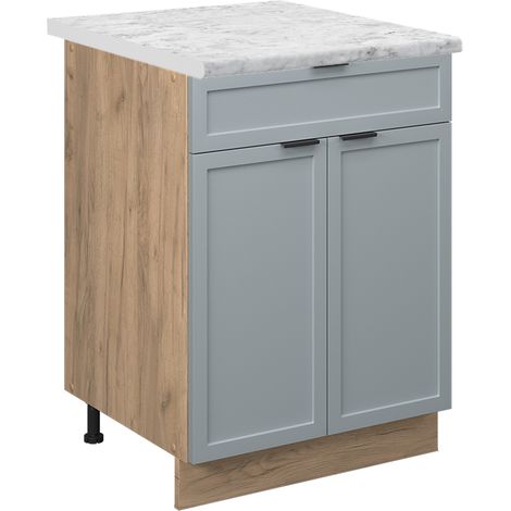 Mobiletto base per cucina Fame-Line, Blu-grigio chiaro, 60 cm con cassetto, PL Marmo, Vicco