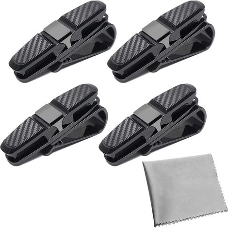 Set mit 4 Brillenclips für Auto-Sonnenblende, Brillenhalter für Auto, Auto-Sonnenbrillen-Organizer, Halter, Ticketkarte – Schwarz
