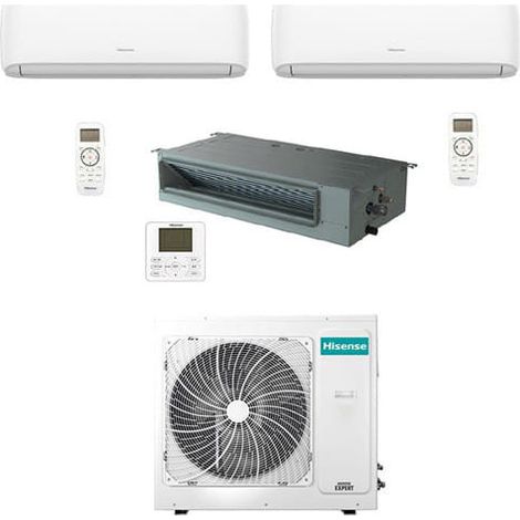 Climatizzatore Condizionatore Hisense R32 Trial Split Inverter Hi Comfort Wifi più Canalizzabile 9000 + 9000 + 12000 BTU con U.E. 3AMW52U4RJC Classe A++/A+