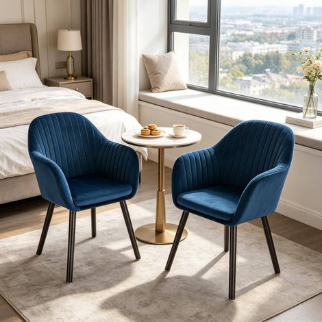 Sedia da sala da pranzo con braccioli in velluto blu, set da 2, 120 kg DESVIAE (1/5)