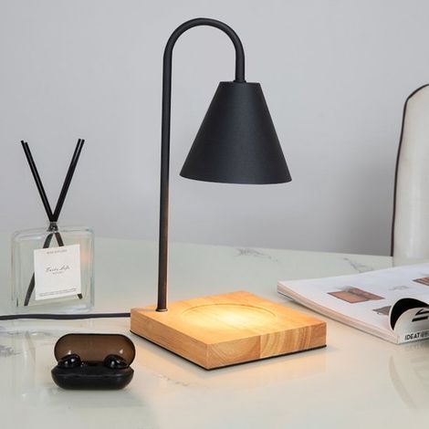 Lampe d'aromathérapie - Chauffe-bougie - Lampe de table - Lampe à faire fondre les bougies - Veilleuse - Intensité réglable - Bois/Fer - Noir (1/5)