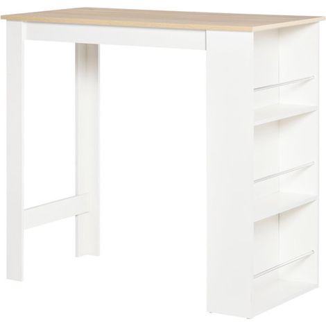 Table de bar avec rangement – Dimensions 112L x 57l x 106H cm – Panneau de particules – Design contemporain blanc – MH (1/5)