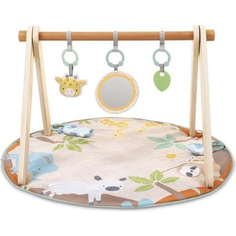 INGENUITY Tappetino morbido pieghevole WonderWood, rotondo con arco giochi in legno, specchio e giochi per neonato (1/5)