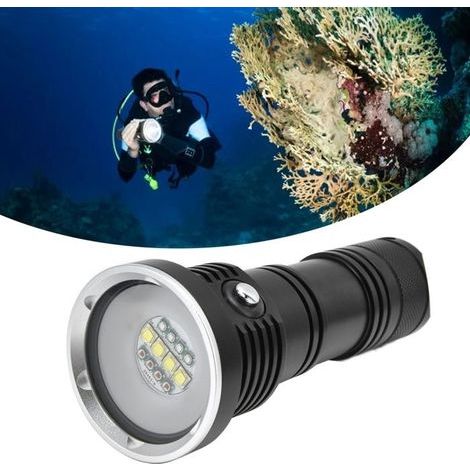 Lampe plongée 12LED – 10000LM IP68 100m – Tricolore 5 modes – pour plongée et pêche nocturne
