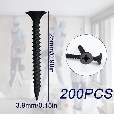 Black Plaster Plate Screws 0.5 x 25 mm Universal Strip Cross Head Steel for Dry Construction (1/4)
