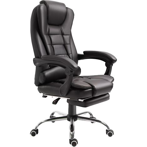 PU Lear Executive Office Chair, High Back Swivel Chair with Retractable Footrest, Adjustable Height, Reclining Function, Brown (1/5)
