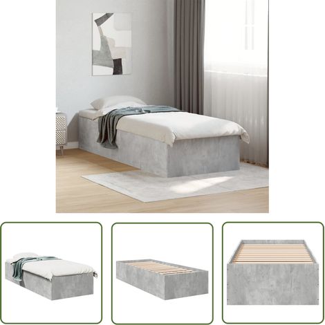 The Living Store Bettgestell Betongrau 100x200 cm Holzwerkstoff - Beton Grau - Bettgestell - Holzwerkstoff - Lattenrost - Single Bett (1/5)