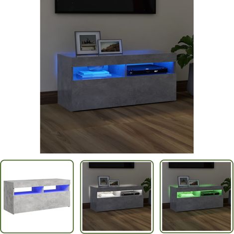 Meuble TV avec lumières LED Gris béton 90x35x40 (1/5)
