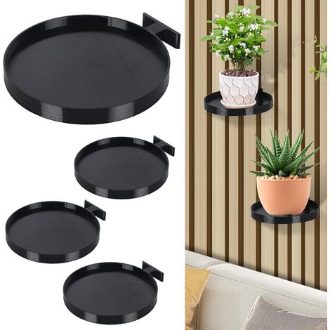 Lot de 4 étagères pour panneaux acoustiques - Petit support mural pour plantes - Sans perçage - Étagère murale pour cadre photo, décoration de plantes, support de plantes suspendu (ronde, 13 x (1/5)