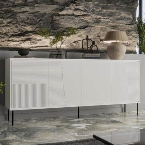 Buffet design blanc mat 200 cm avec pieds en métal noir Ula (1/4)