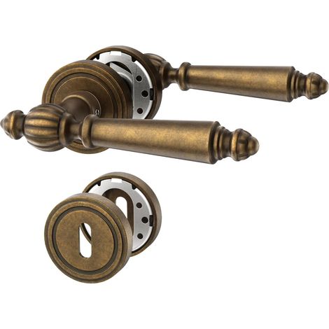 Retro Bronze Interior Door Handle with Round Rosette, BB Kickstand Set with Throat Key, Classic Design for Rooms and Interior Doors UK0100 (1/5)