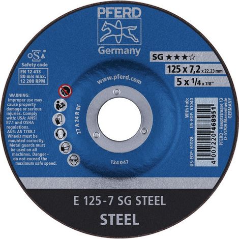 Muela abrasiva SG STEEL D230xS7,2 mm taladro de acero angulado 22,23 mm PFERD (paquete de 10)