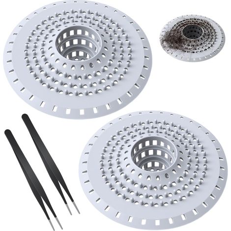 2 Pcs Attrape Cheveux Douche en Silicone Gris, Grille Douche Anti Cheveux (1/5)