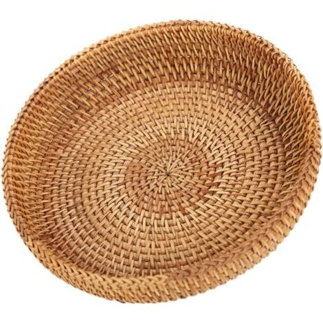 Corbeille à fruits ronde en rotin naturel – Panier tressé pour fruits et pain – Dimensions 18x4.5cm – Décoration cuisine (1/4)