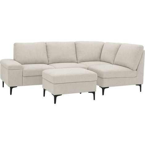 Sofá esquinero de 4/5 plazas en tejido chenilla beige con puf COLCHESTER