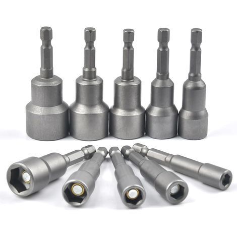 Set of 10 magnetic hex sockets for impact drivers 6-19 mm, magnetic socket wrenches, hex socket set, magnetic hex socket adapter, socket wrench (1/5)