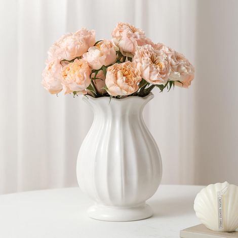 Jarrón de cerámica blanca, jarrón para flores de 16,5 cm (6,5 pulgadas), decoración del hogar, jarrones decorativos modernos para ramos. (1/4)