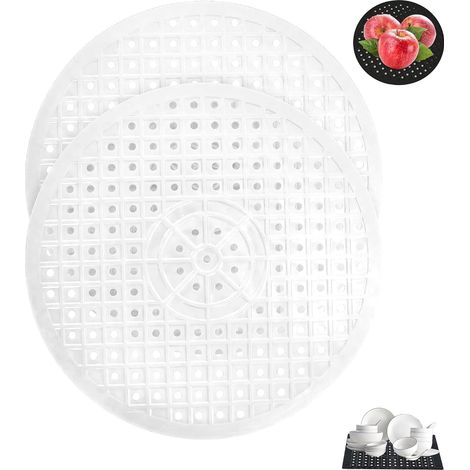 Lot de 2 tapis d'évier en caoutchouc, tapis de vaisselle pour évier, tapis de protection pour évier, bouchon de douche, tapis de séchage (Blanc - Rond) (1/5)