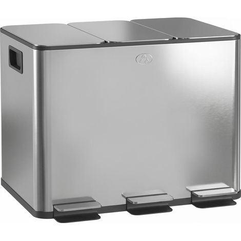 Pour la cuisine, recyclage facile sans odeur avec cette poubelle à pédale 3 bacs 20L en inox anti-traces et seaux amovibles (1/5)
