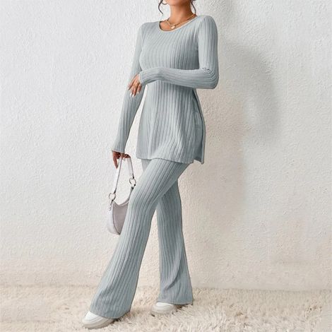 Damen Baumwoll Lounge Set Elegant Schmal Geschnittener Zweiteiliger Jogger Anzug mit Langen Hosen Activewear für Frauen (1/4)