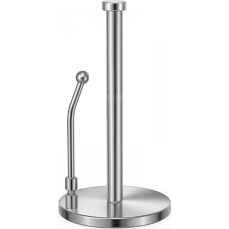 QORVA-Porte-essuie-tout vertical avec base lestée antidérapante, bras à ressort pour un retrait facile, acier inoxydable, argent (1/5)
