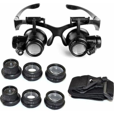 Loupe Frontale Serre-Tête Loupes avec LED Grossissements 10x, 15x, 20x, 25x Loupes pour Travail Manuel