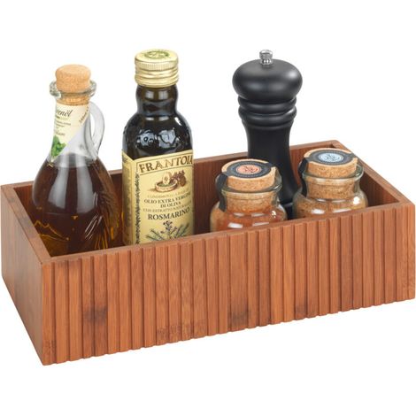 Boîte de rangement Mera bambou marron 2er Set cuisine organisateur de cuisine accessoires de cuisine en bambou rangement placard cuisine esthétique boîte de rangement grande capacité 30x8x15cm (1/5)