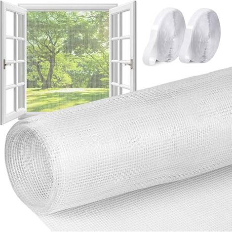 Moustiquaire en fibre de verre pour fenêtre, anti-déchirure, grillage ajustable avec ruban adhésif résistant, anti-chat, pour empêcher les insectes d'entrer (150x200 cm, blanc)